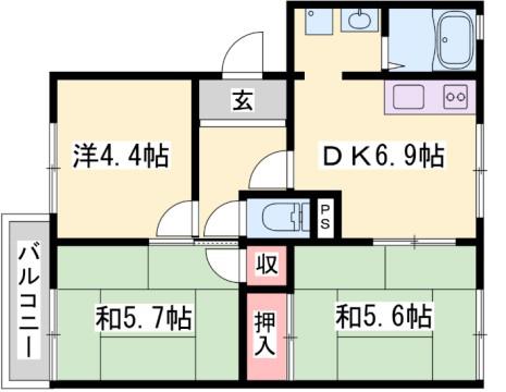ガーデンハイツ緑ヶ丘(3DK/1階)の間取り写真