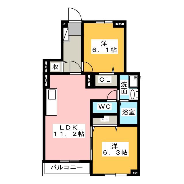 ルミエールI(2LDK/1階)の間取り写真