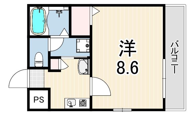 ヘーベル湊川(1K/3階)の間取り写真
