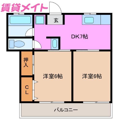 ヤマトハイツ(2DK/1階)の間取り写真