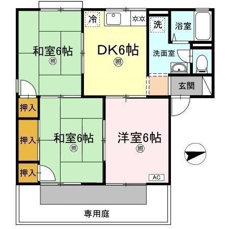 ドミール大熊(3DK/1階)の間取り写真