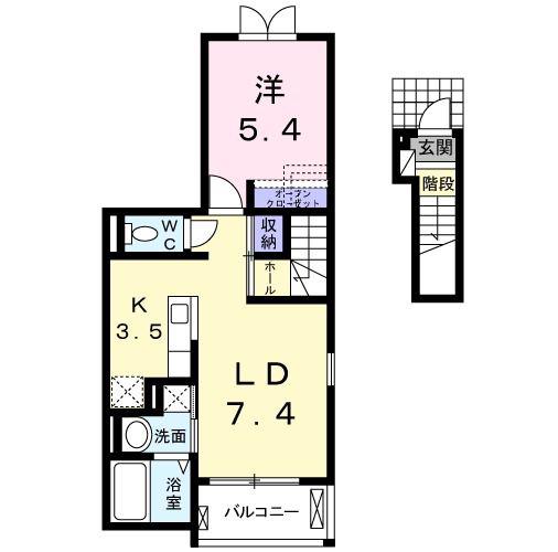 グリーン リーブス 青葉(1LDK/2階)の間取り写真