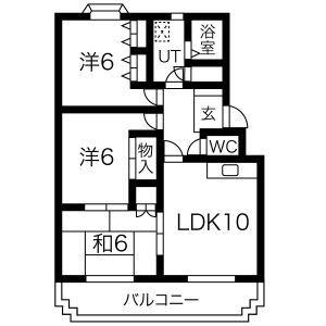 サンハイツ如意申(3LDK/3階)の間取り写真