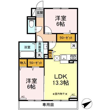 けやき 弐番館(2LDK/1階)の間取り写真