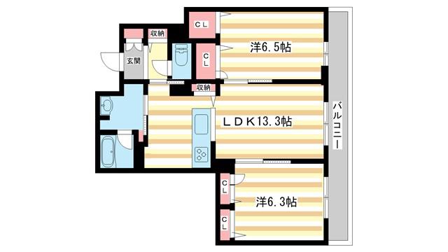 シャトードール リュミエール(2LDK/2階)の間取り写真