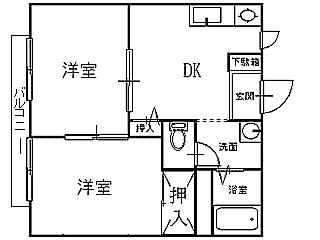 ヴィレッジ花みずきF(2DK/2階)の間取り写真