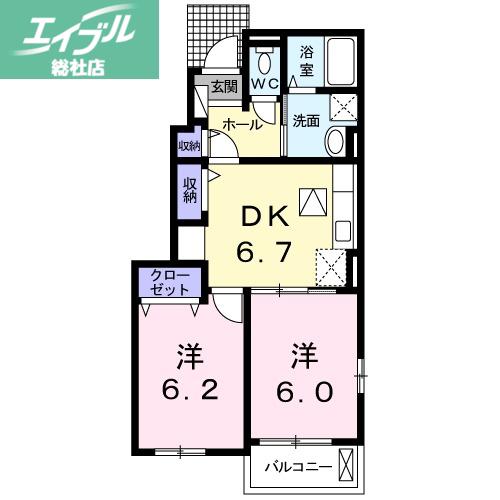 ヴィラ エイジ(2DK/1階)の間取り写真
