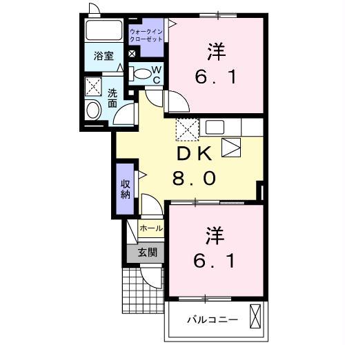 インペリアル上鶴II(2DK/1階)の間取り写真