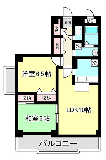 ポポラーレ西都賀(2LDK/2階)の間取り写真