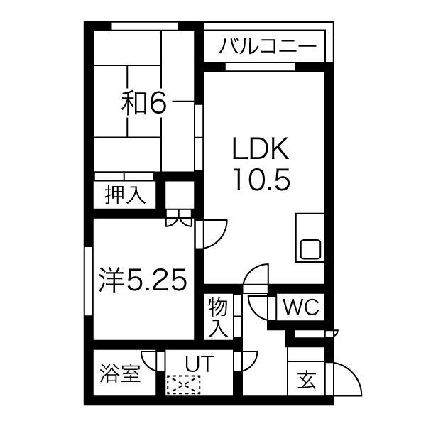 ノースヒルズ北20条(2DK/3階)の間取り写真