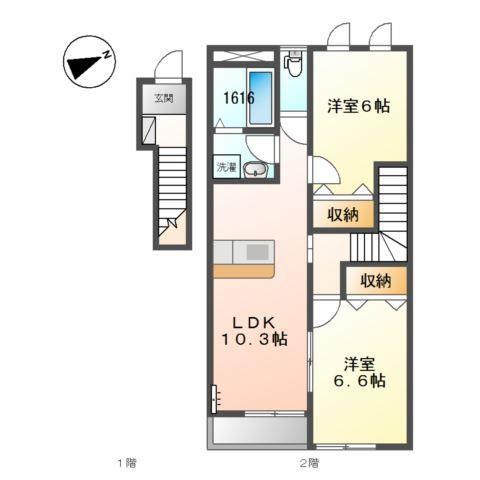 アンベリール コンフォール(2LDK/2階)の間取り写真