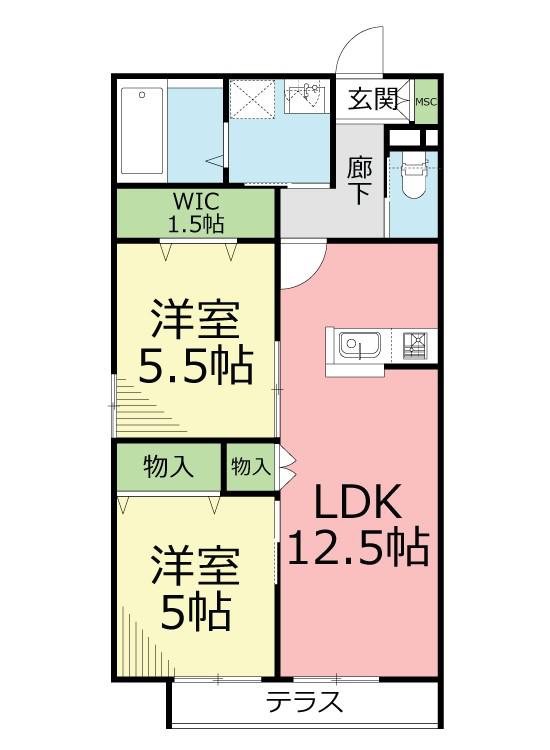 レジダンス ドゥ バン(2LDK/1階)の間取り写真