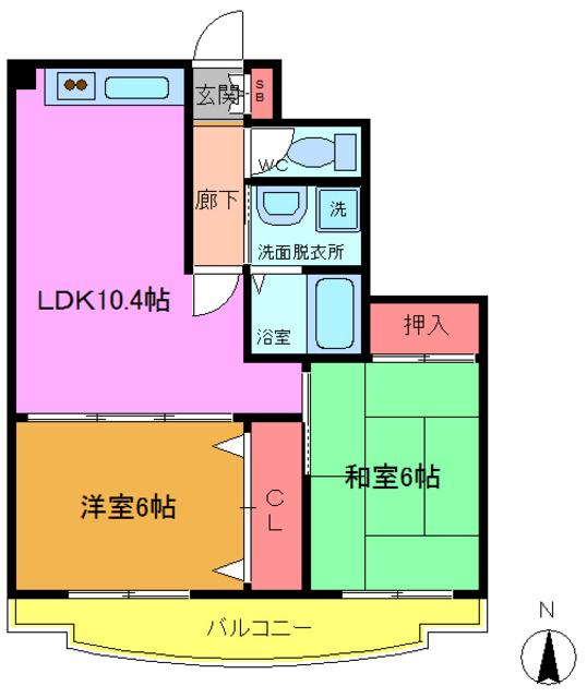 ベル富士見(2LDK/4階)の間取り写真
