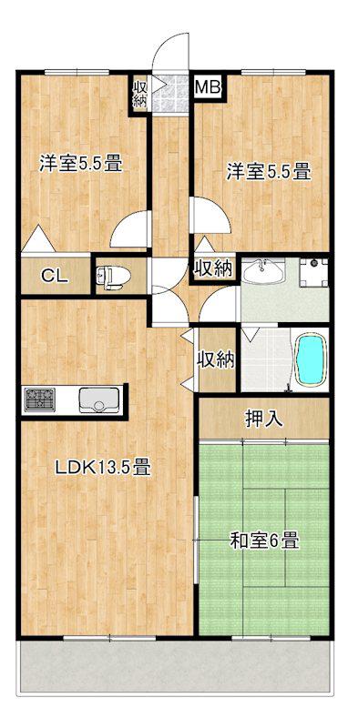 カルム長堀(3LDK/2階)の間取り写真