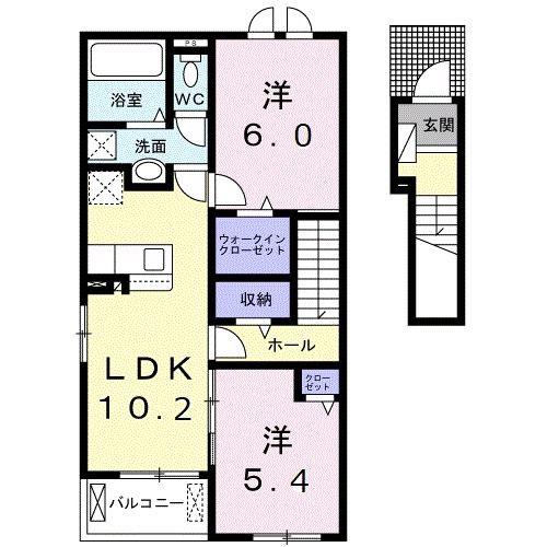 メゾン富士B(2LDK/2階)の間取り写真