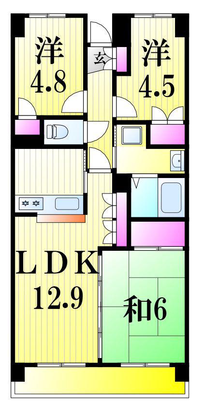 シントウキョウビル(3LDK/1階)の間取り写真