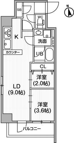 レクシード神楽坂(2DK/2階)の間取り写真