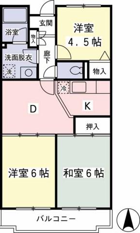 京王ラフィネ橋本(3DK/1階)の間取り写真