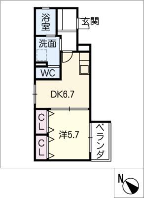 ヴィラタチバナ弐番館(1DK/2階)の間取り写真