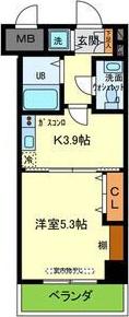 クレイドル西田辺(1K/2階)の間取り写真