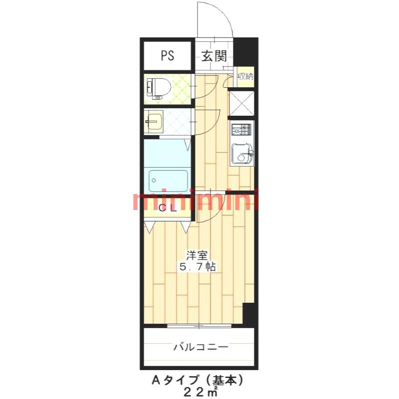 ドミニアムパレス東洋(1K/2階)の間取り写真