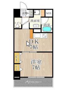 CITY SPIRE難波南(1DK/7階)の間取り写真