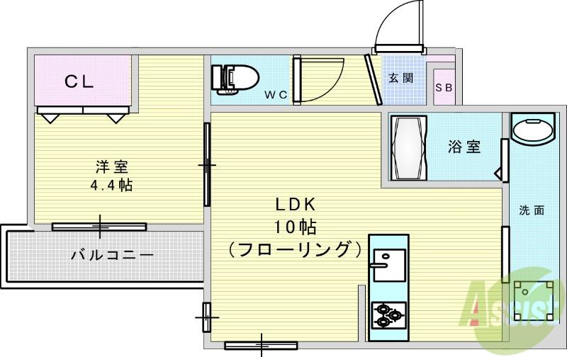 レジデンスシーズ2(1LDK/2階)の間取り写真