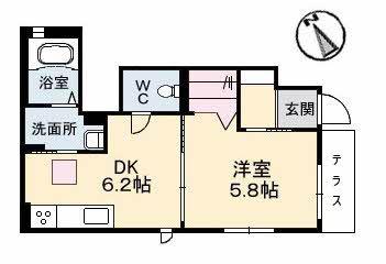 RAINBOW A棟(1DK/1階)の間取り写真