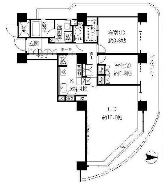 リバーポイントタワー(2LDK/28階)の間取り写真