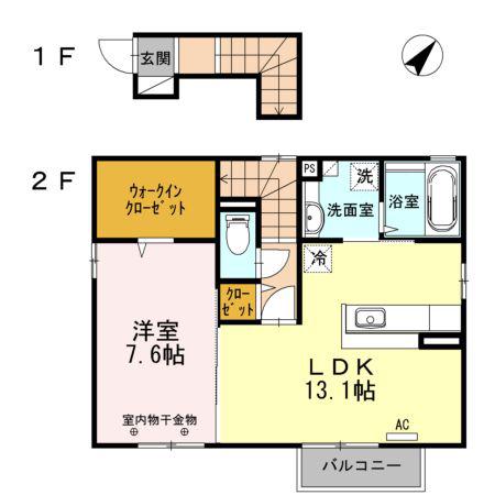LUCIOLE(1LDK/2階)の間取り写真