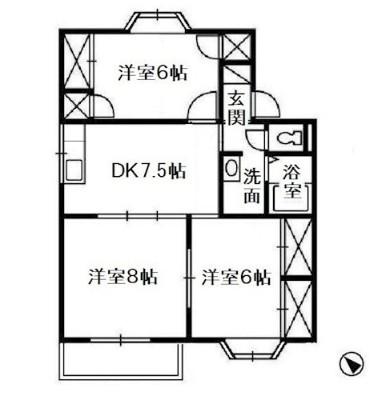 プラトン日和屋C棟(3DK/2階)の間取り写真
