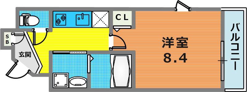 エルズステューディオ岡本(1K/8階)の間取り写真
