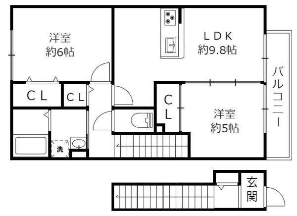 グランシャリオ守山 浮気町(2LDK/2階)の間取り写真