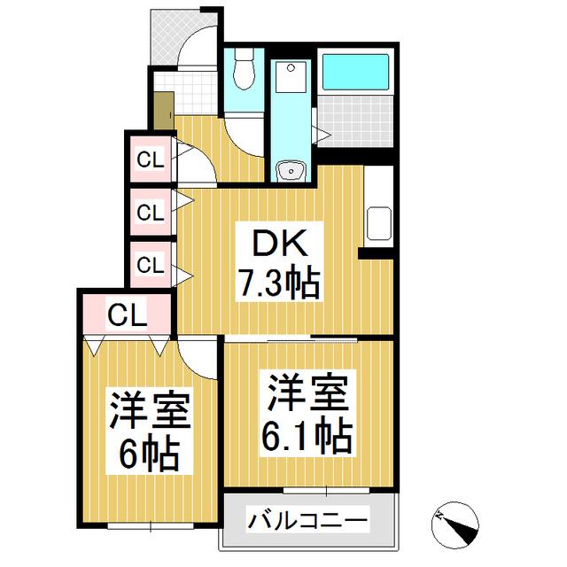 ブル- ヘブン(2DK/1階)の間取り写真
