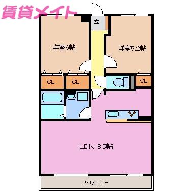 シールウインデS(2LDK/2階)の間取り写真