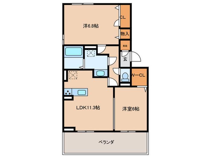 ラフィーネ伊都II(2LDK/1階)の間取り写真