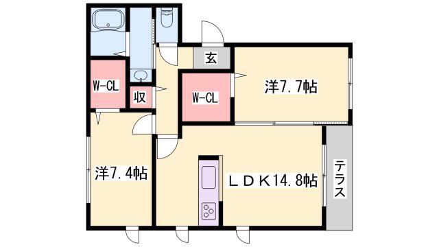 ラヴィ アンソレイエ(2LDK/1階)の間取り写真