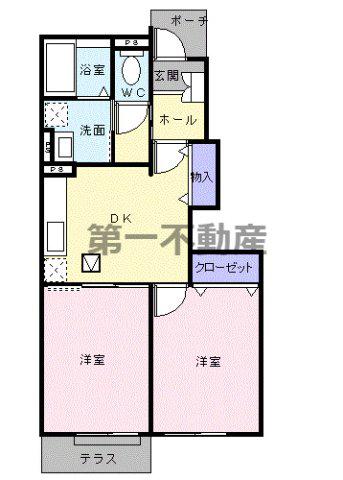 プラムガーデンハウス(2DK/1階)の間取り写真
