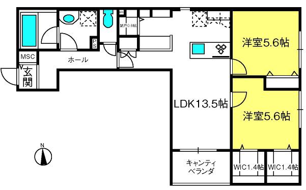 クイーンヒルズ(2LDK/3階)の間取り写真