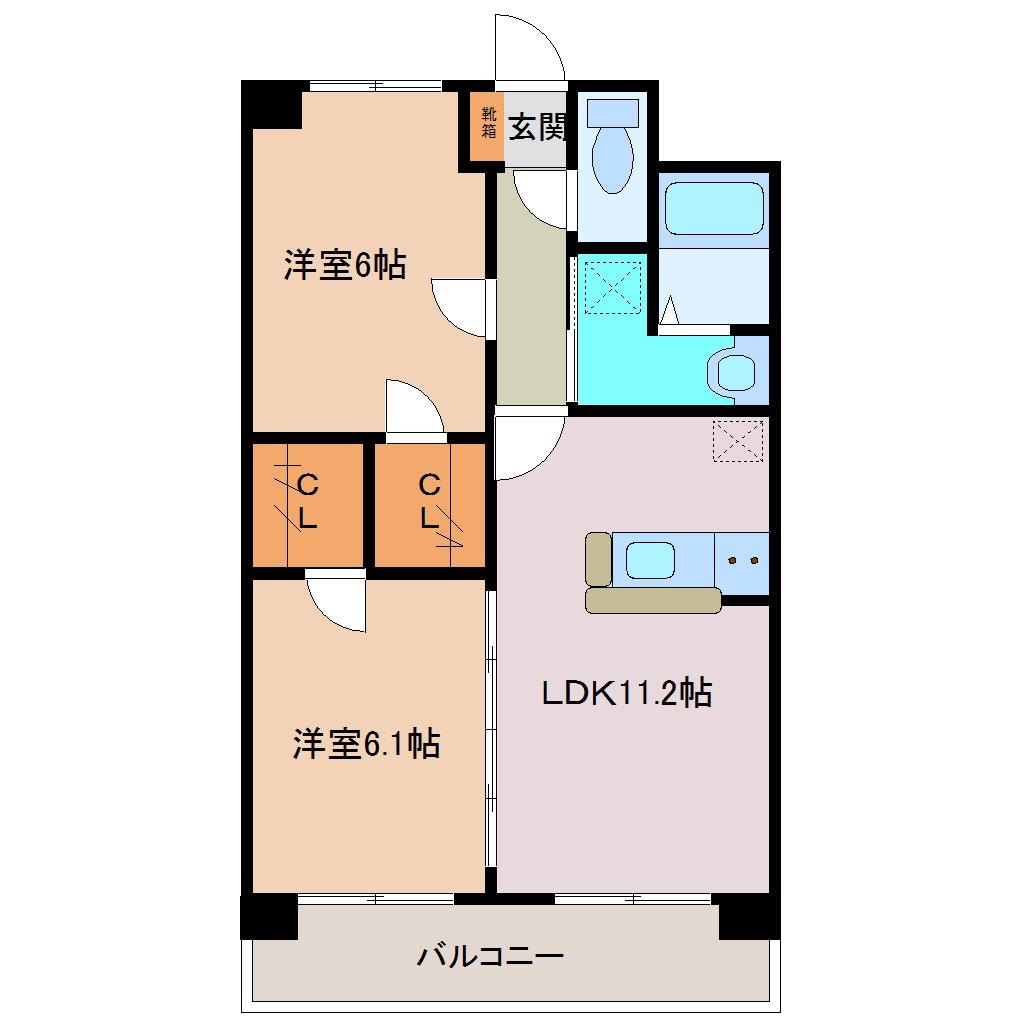 エーフィールズ新田東(2LDK/4階)の間取り写真