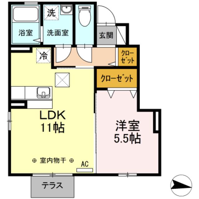 ヴェルドミールC(1LDK/1階)の間取り写真