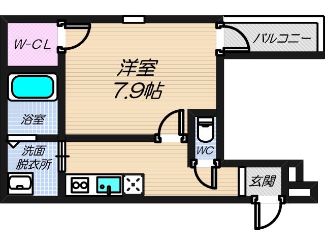 フジパレス鷹合(1K/1階)の間取り写真