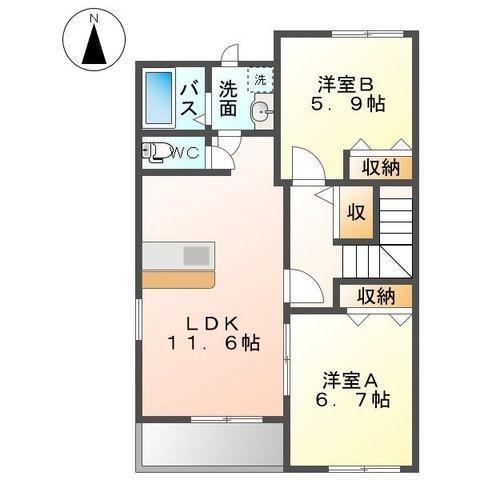 ラ・レーヴ(2LDK/2階)の間取り写真