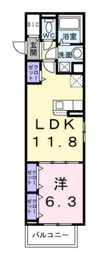ボワリュネール(1LDK/1階)の間取り写真