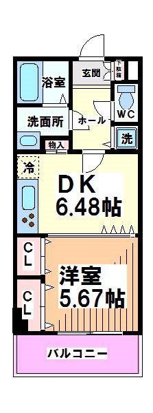 カラーズガーデン(1DK/2階)の間取り写真