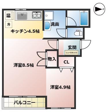 モンテーニュII(1LDK/1階)の間取り写真