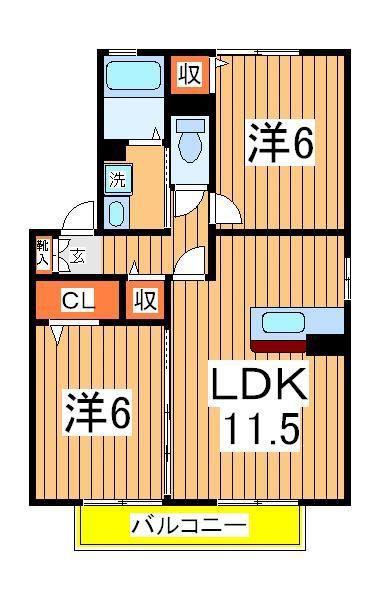 グラシューズⅡ(2LDK/1階)の間取り写真