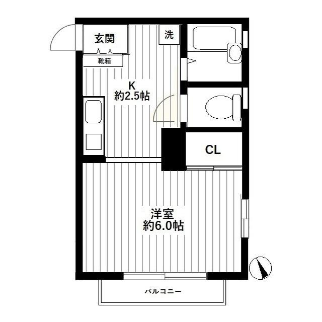 西武池袋線 東長崎駅 徒歩3分 2階建 築26年(1K/2階)の間取り写真