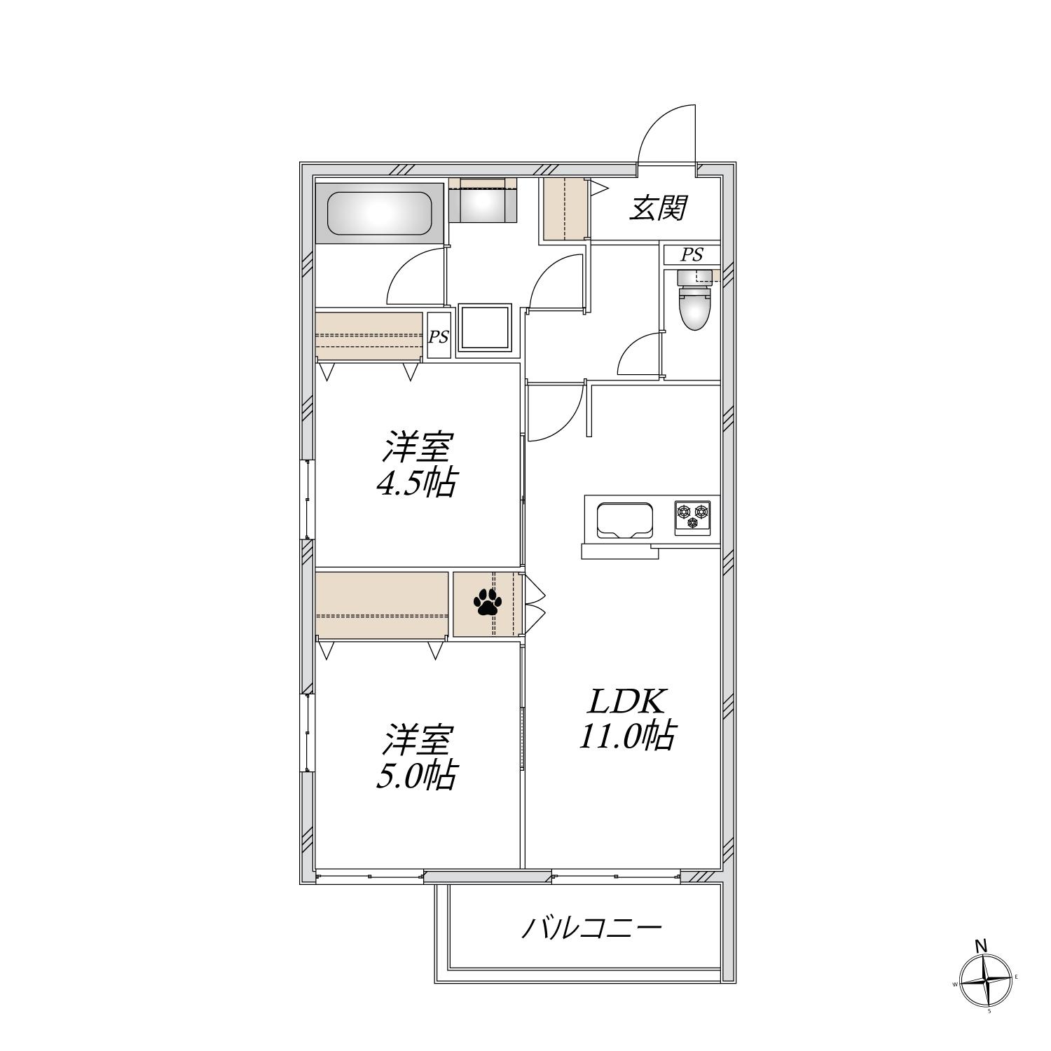 ヴァルス II(2LDK/2階)の間取り写真
