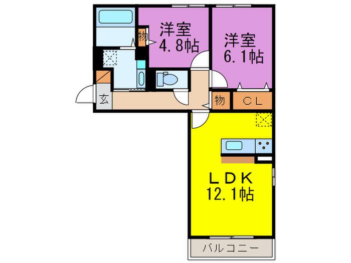 DーROOM南福岡参番館(2LDK/1階)の間取り写真